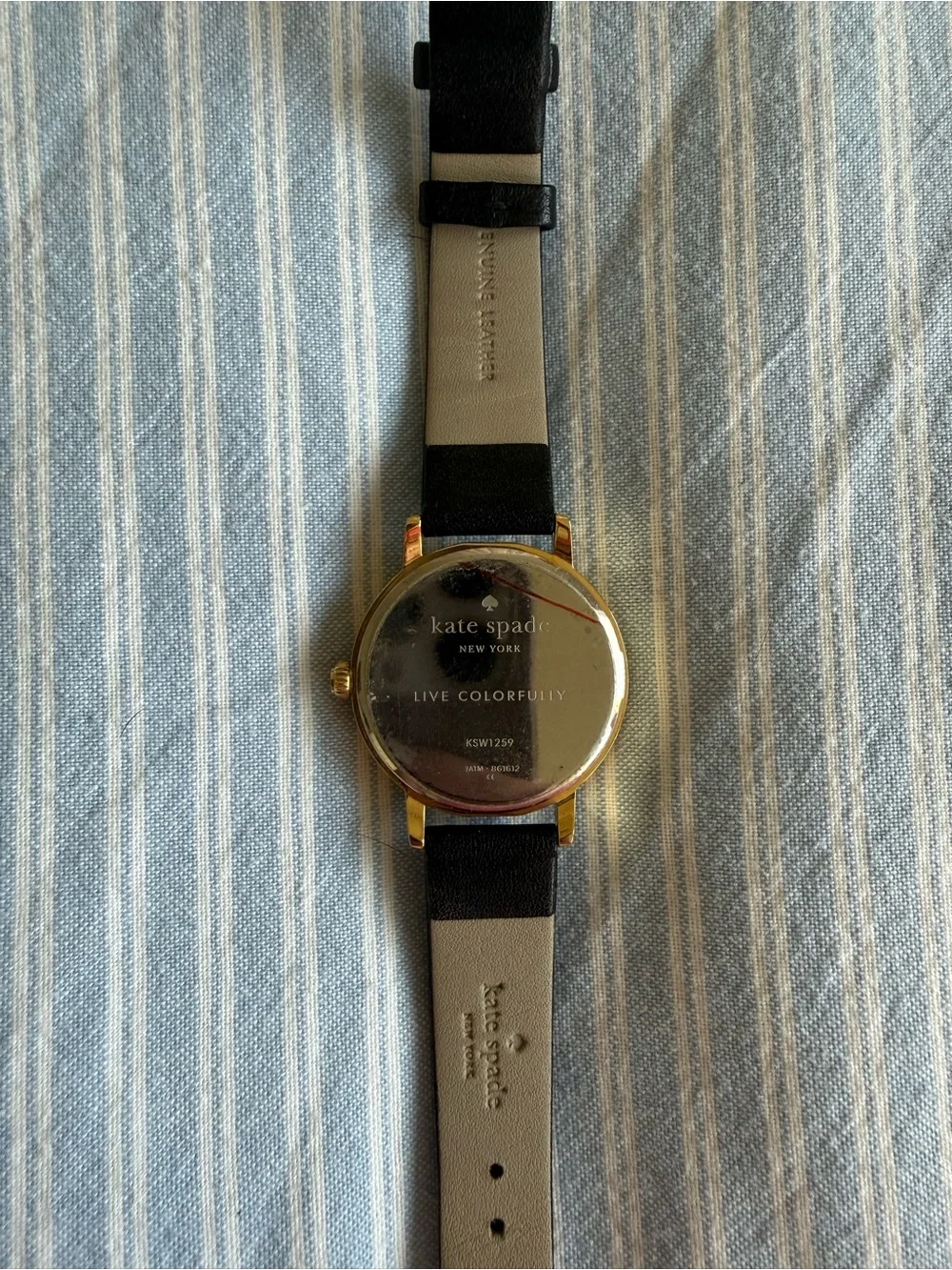 Kate Spade New York Black White Stripe Leather Monkey Business Wristwatch Watch